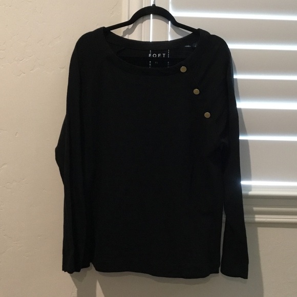 LOFT Tops - LOFT Black Knit Pullover with Gold Shoulder Buttons